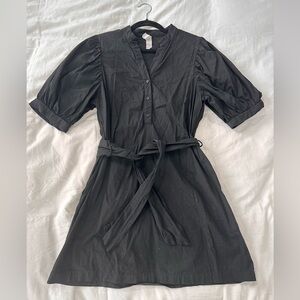 Anthropologie- “Amadi” Black Puff Sleeve Cotton Dress Tie Waist